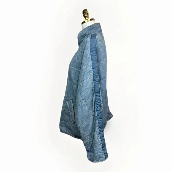 💙🧥 Free People We The Free Quilted Denim Jacket Dolman Oversized Medium - Picture 11 of 14